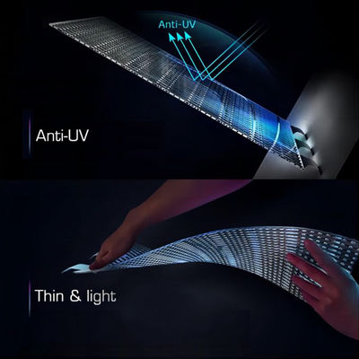Layar Film Kristal LED yang Sangat Transparan Desain Ultra Tipis Tampilan Transparan Tanpa Batas